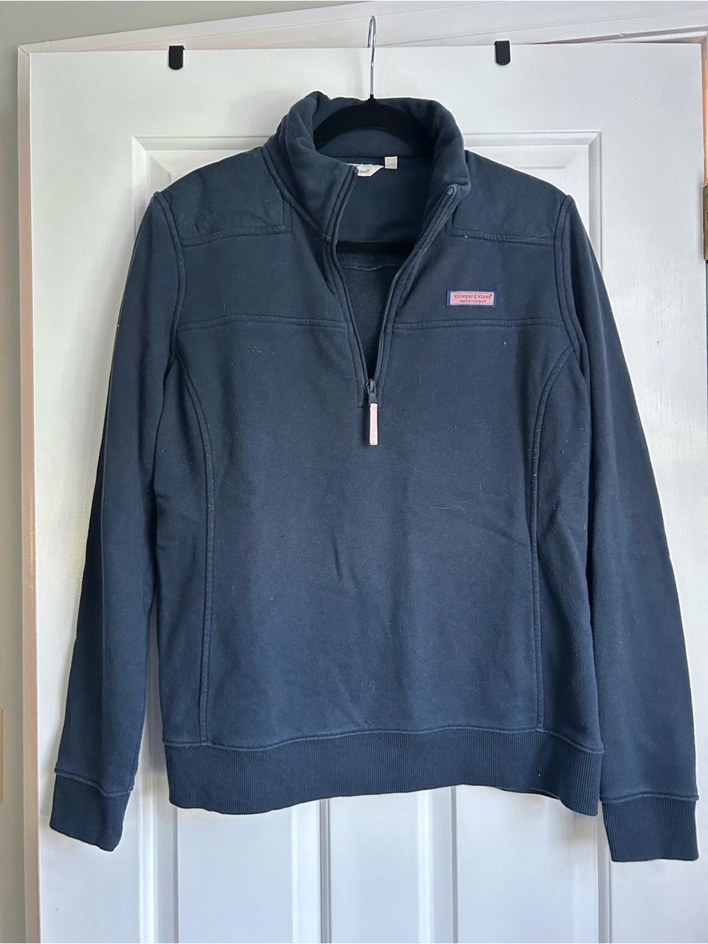 Vineyard Vines Navy Half-Zip Pullover with Pink Logo Tab